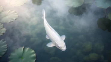 Cá chép trắng tuyệt đẹp bơi lội trong hồ nước trong vắt đại diện cho điềm báo mơ thấy cá chép trắng
