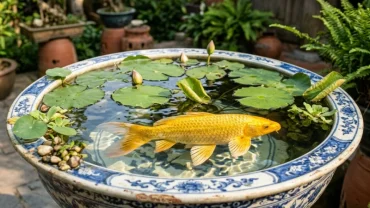 Hình ảnh minh họa cho điềm báo phong thủy khi mơ thấy cá chép vàng bơi lội trong làn nước trong vắt