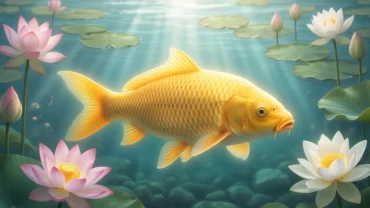 Cá chép vàng rực rỡ bơi lội trong nước đại diện cho tài lộc khi mơ thấy cá chép vàng