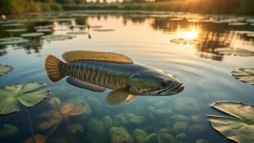 Một con cá chuối lớn khỏe mạnh bơi lội uyển chuyển dưới hồ nước trong xanh, mang ý nghĩa đại cát khi mơ thấy cá chuối