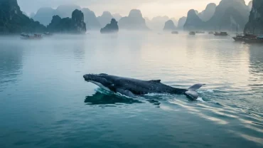 Hình ảnh mang tính biểu tượng về giấc mơ thấy cá voi bơi lội giữa đại dương xanh thẳm