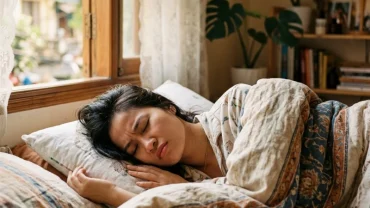 Một cô gái Việt Nam trằn trọc ngủ muộn khi mơ thấy cãi nhau với mẹ do những áp lực và mâu thuẫn thế hệ tích tụ