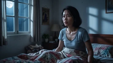 Người phụ nữ Việt Nam bừng tỉnh giấc giữa đêm với vẻ mặt lo âu sau khi mơ thấy cãi nhau với người quen