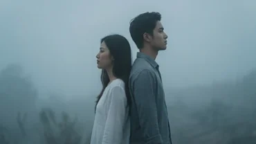 Cặp đôi đứng xoay lưng lại với nhau giữa làn sương mờ ảo mang đến cảm giác xa cách khi mơ thấy cãi nhau với người yêu
