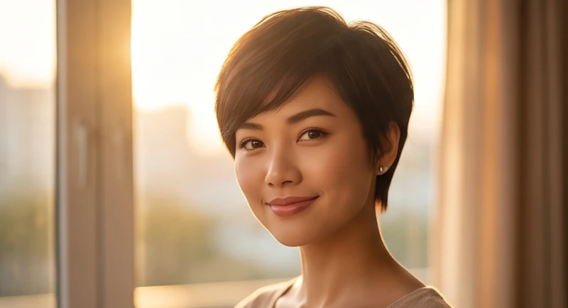 Mơ thấy cắt tóc: Giải mã điềm báo lành dữ và con số may mắn 4 Cô gái với mái tóc tém ngắn gọn gàng đang mỉm cười tự tin đón nhận những tia nắng dịu nhẹ ban mai