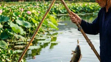 Hình ảnh thanh bình của một buổi câu cá rô đồng mộc mạc minh họa chân thực cho ý nghĩa tâm linh khi mơ thấy câu cá rô