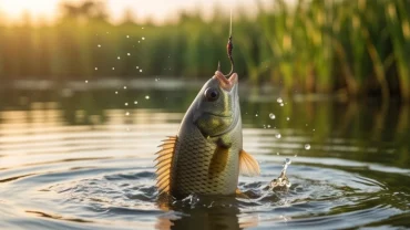 Con cá rô đồng khỏe mạnh ngoi lên mặt nước cắn câu tái hiện chân thực giấc mơ thấy câu cá rô mang điềm báo tài lộc