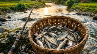 Hình ảnh minh họa điềm báo phong thủy khi mơ thấy câu được nhiều cá tươi sống dưới dòng nước trong xanh