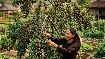 Hình ảnh minh họa chi tiết giải mã điềm báo cát hung khi bạn nằm mơ thấy cây mận sai trĩu quả chín đỏ trong vườn