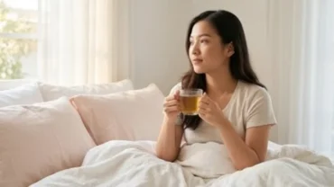 Phụ nữ Việt Nam thức giấc với vẻ mặt suy tư, phản ánh cảm giác băn khoăn khi mơ thấy chảy máu vùng kín