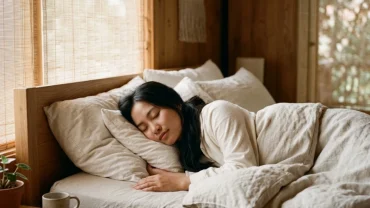 Hình ảnh người phụ nữ Việt Nam ngồi chải đầu thư giãn bên cửa sổ gỗ cổ kính giúp xoa dịu lo âu khi mơ thấy chấy trên đầu