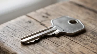 Một chiếc chìa khóa kim loại bị gãy đôi đặt trên mặt bàn gỗ mang ý nghĩa giấc mơ thấy chìa khóa gãy
