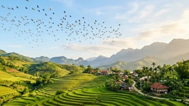 Khung cảnh bình yên và tự do thể hiện ý nghĩa của giấc mơ thấy chim bay trên trời lúc bình minh