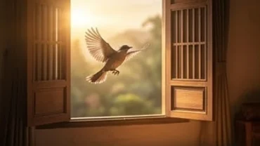 Bức tranh phong thủy yên bình khi mơ thấy chim bay vào nhà đậu trên cành mai vàng rực rỡ