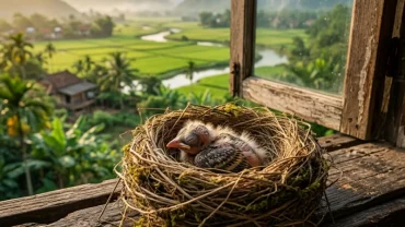Hình ảnh một chú chim non đang ấp trong tổ nhỏ ấm áp minh họa chi tiết cho điềm báo mơ thấy chim non