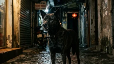 Hình ảnh chú chó đang gầm gừ trong bóng tối minh họa cho điềm báo phong thủy khi mơ thấy chó cắn