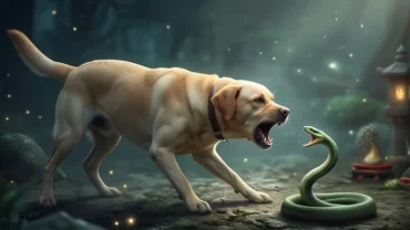 Chú chó dũng mãnh trấn áp loài bò sát nguy hiểm tượng trưng cho điềm báo cát tường khi mơ thấy chó cắn rắn
