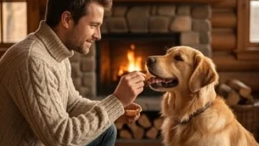 Người chủ ân cần bón thức ăn cho chó cưng trong không gian ấm áp, giải mã điềm báo cát hung khi mơ thấy cho chó ăn