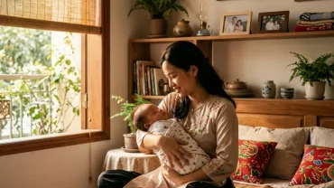 Hình ảnh mang tính biểu tượng về giấc mơ thấy cho con bú sữa chảy thể hiện sự sung túc và tình mẫu tử thiêng liêng