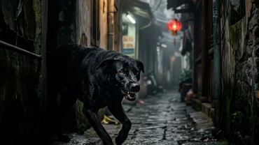 Hình ảnh minh họa điềm báo tâm linh và áp lực tâm lý khi nằm mơ thấy chó đen đuổi cắn trong phong thủy