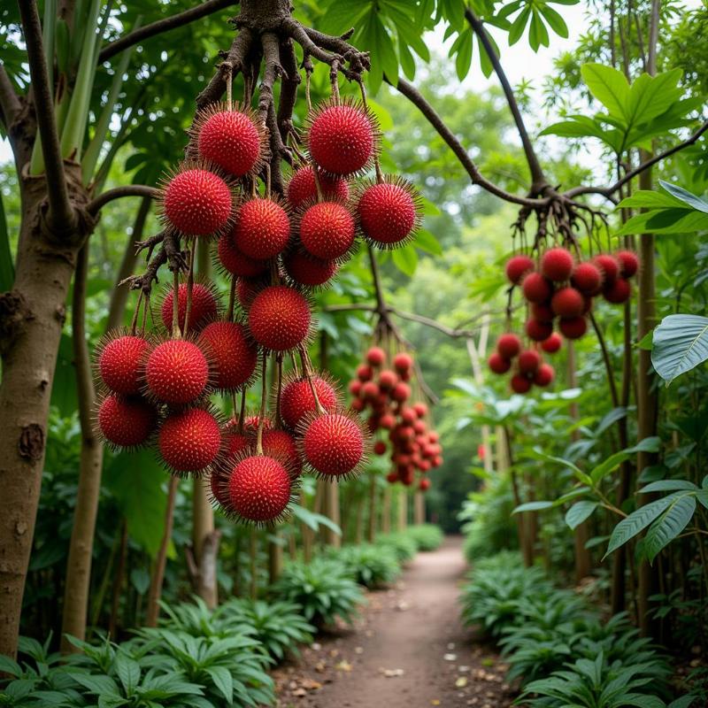 Mơ thấy chôm chôm chín đỏ trong vườn