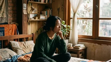 Hình ảnh người phụ nữ thức dậy sau khi mơ thấy chồng phản ánh cảm xúc lo âu trong hôn nhân