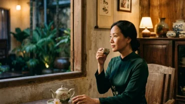 Người vợ trầm tư bên tách trà sen ấm cúng sau khi trăn trở vì giấc mơ thấy chồng ân ái với người khác
