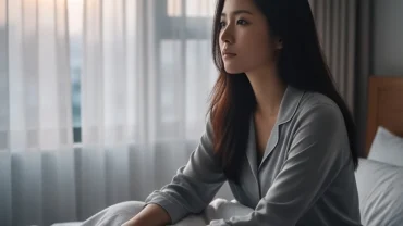 Một người phụ nữ trầm tư thức giấc trên giường sau khi mơ thấy chồng cũ muốn quay lại với ánh sáng ban mai dịu nhẹ