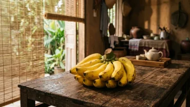 Hình ảnh buồng chuối chín vàng rực rỡ thể hiện điềm báo chi tiết khi mơ thấy chuối chín