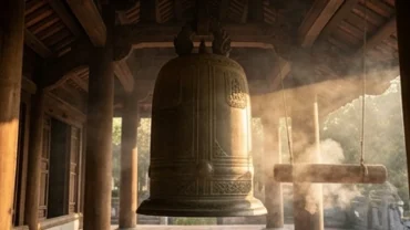 Đại hồng chung bằng đồng tinh xảo tại ngôi chùa cổ kính mang lại cảm giác bình yên khi mơ thấy chuông chùa