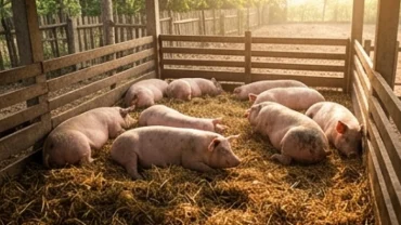 Không gian chuồng heo truyền thống với đàn lợn khỏe mạnh đại diện cho tài lộc dồi dào