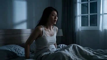 Người phụ nữ giật mình tỉnh giấc mồ hôi đầm đìa trên giường sau khi mơ thấy có người muốn giết mình trong đêm