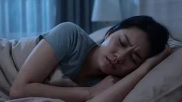 Người phụ nữ ngủ say với nét mặt lo âu khi mơ thấy có người theo đuổi mình trong bóng tối
