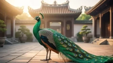 Một con chim công xòe đuôi rực rỡ tượng trưng cho điềm lành khi mơ thấy con công