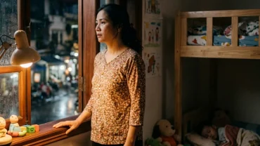 Hình ảnh người mẹ lo lắng suy tư về hiện tượng tâm lý khi mơ thấy con gái bị bắt cóc trong gia đình Việt