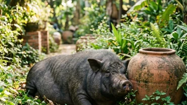 Chú lợn khỏe mạnh trong không gian truyền thống mang đến những tín hiệu về tài lộc khi bạn mơ thấy con lợn