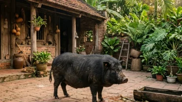 Hình ảnh phong thủy giải mã giấc mơ thấy con lợn đen đi vào nhà mang lại điềm báo tốt lành về tài vận