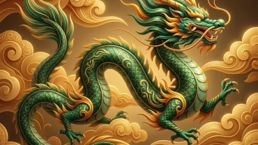 Hình minh họa rồng phương Đông bay lượn trên mây thể hiện điềm báo khi mơ thấy con rồng