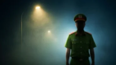 Bóng dáng mờ ảo của viên cảnh sát dưới ánh đèn pha lấp lánh phản ánh ý nghĩa khi mơ thấy công an