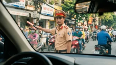 Hình ảnh cảnh sát giao thông đang làm nhiệm vụ trên đường phố gợi nhớ giấc mơ thấy công an bắt xe