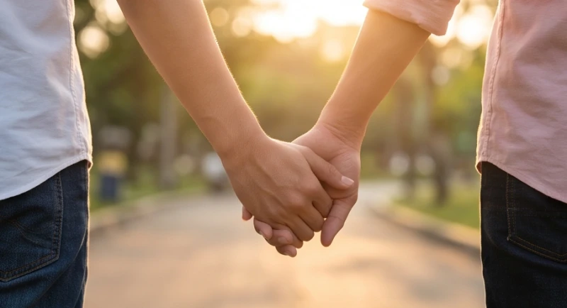 Mơ thấy người mình thích: Giải mã tâm lý và hướng xử trí thực tế 4 Hai bàn tay nắm lấy nhau dưới ánh hoàng hôn phản ánh sự tự tin trong tình cảm