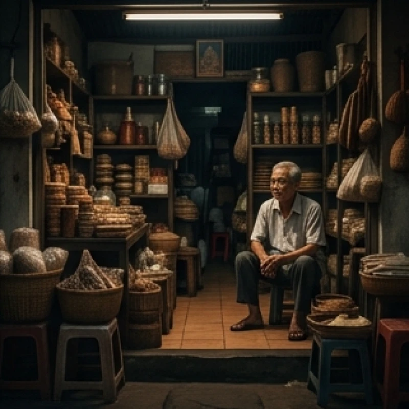 Khung cảnh một cửa hàng vắng khách đại diện cho những lo âu về tài chính khi mơ thấy buôn bán ế ẩm
