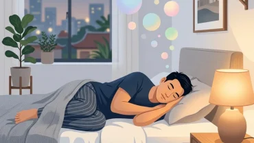 Tranh minh họa trừu tượng người đàn ông Việt ngủ ngon giấc giải tỏa căng thẳng sau khi mơ thấy của quý của mình