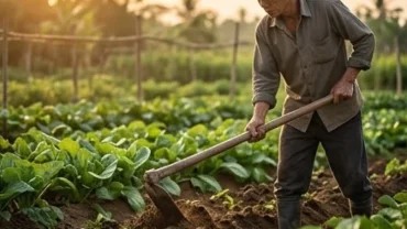 Người nông dân cần mẫn xới tơi mảnh vườn, một hình ảnh quen thuộc khi mơ thấy cuốc đất