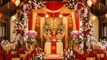 Không gian tiệc cưới truyền thống mang đậm bản sắc văn hóa Việt Nam thể hiện tâm lý khi mơ thấy đám cưới mình