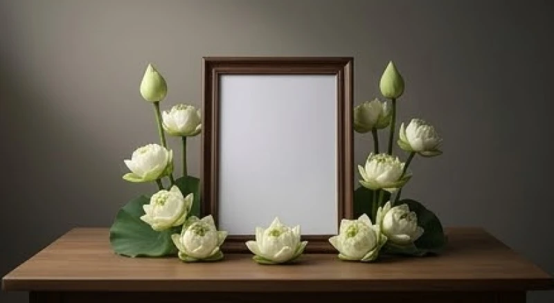Khung cảnh tĩnh lặng với di ảnh và các vật dụng tang lễ đại diện cho quá trình đào thải cái tôi cũ kỹ