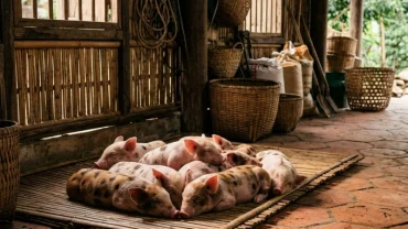 Hình ảnh phong thủy tượng trưng cho điềm báo tài lộc và sự thịnh vượng khi mơ thấy đàn heo con khỏe mạnh