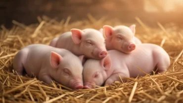 Một đàn heo con bụ bẫm khỏe mạnh đang cuộn tròn ngủ ngoan, biểu tượng phong thủy cho tài lộc sinh sôi khi mơ thấy đàn heo con