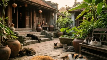 Hình ảnh bầy mèo đa sắc màu quây quần bình yên minh họa cho ý nghĩa phong thủy khi mơ thấy đàn mèo