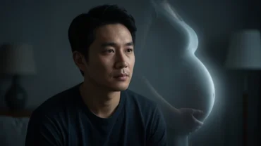 Người đàn ông trầm tư đứng trong sương mù phản chiếu giấc mơ thấy đàn ông có bầu mang ý nghĩa tài lộc